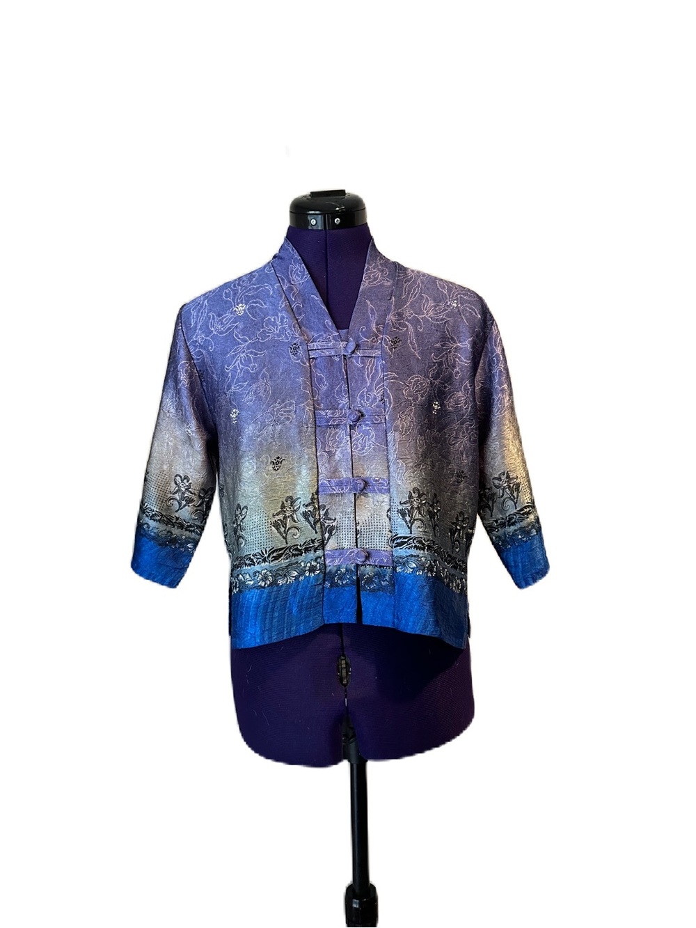 Vintage Ombre Brocade Mandarin Collar Frog Closure Top